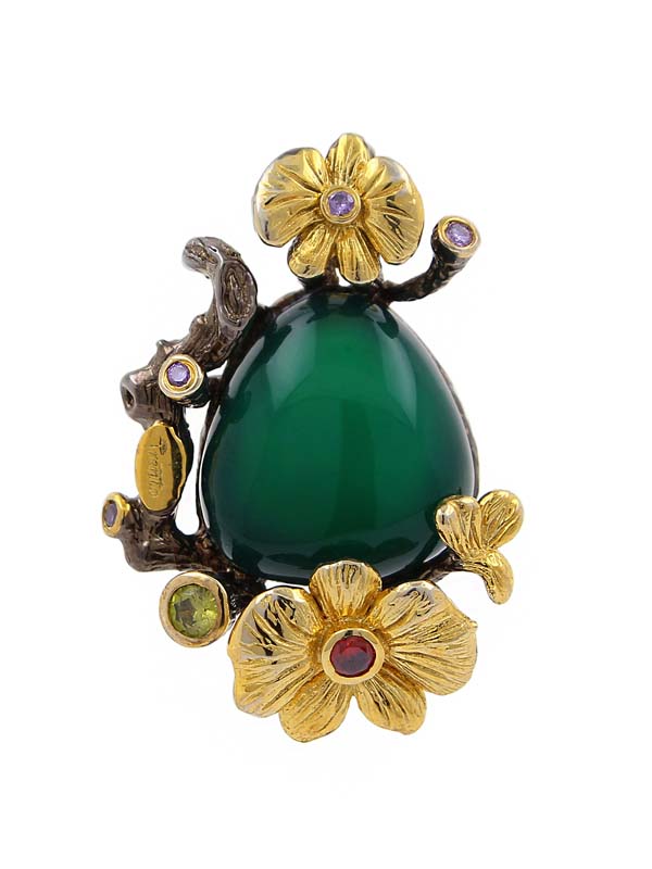 Серебряная подвеска с агатом и кубическими циркониями (Ag 925)