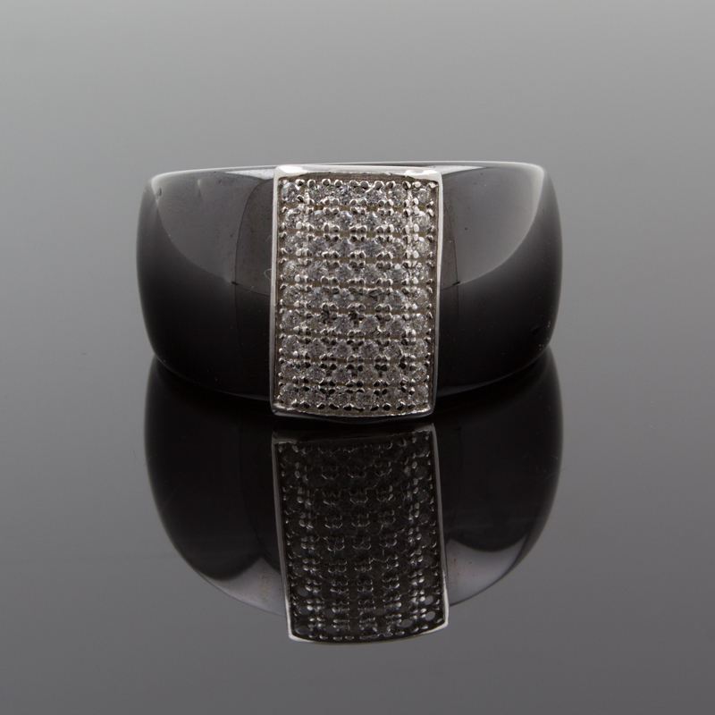 Кольцо из керамики и серебра с кубическими циркониями (Ag 925)