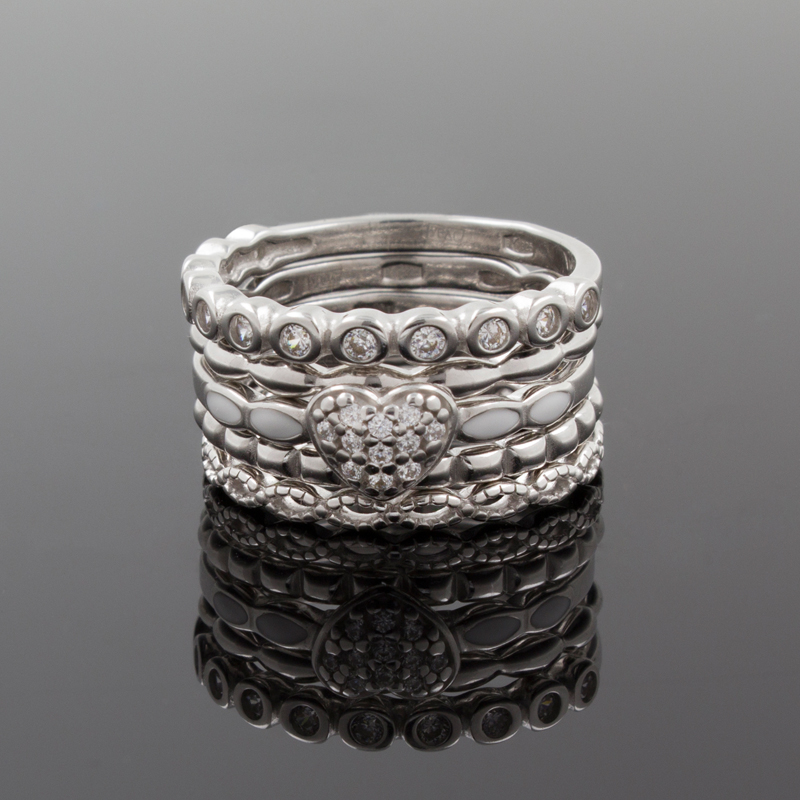 Наборное кольцо из серебра с фианитами и эмалью 94011708 (Ag 925)
