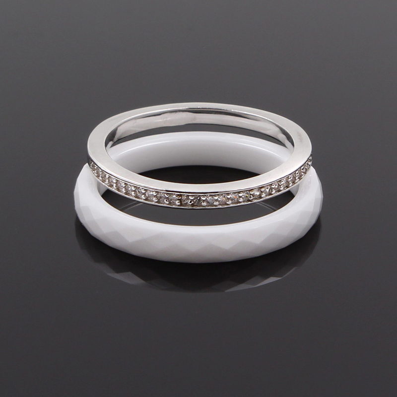Двойное кольцо из серебра и керамики с кубическими циркониями (Ag 925)