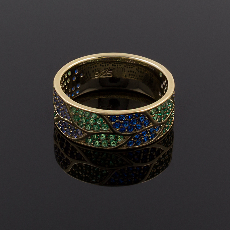 Золочёное кольцо с кубическими циркониями (Ag 925)