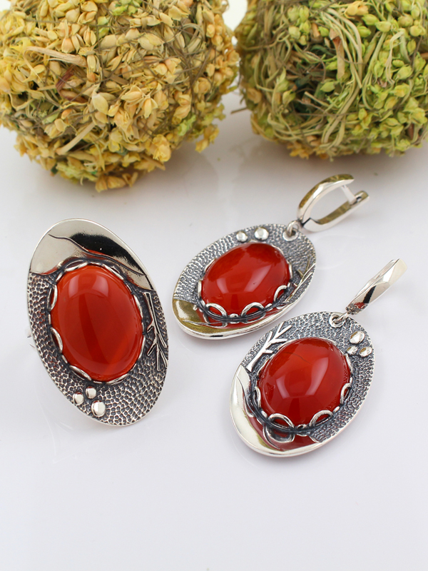 Серебряные серьги с сердоликами (Ag 925)