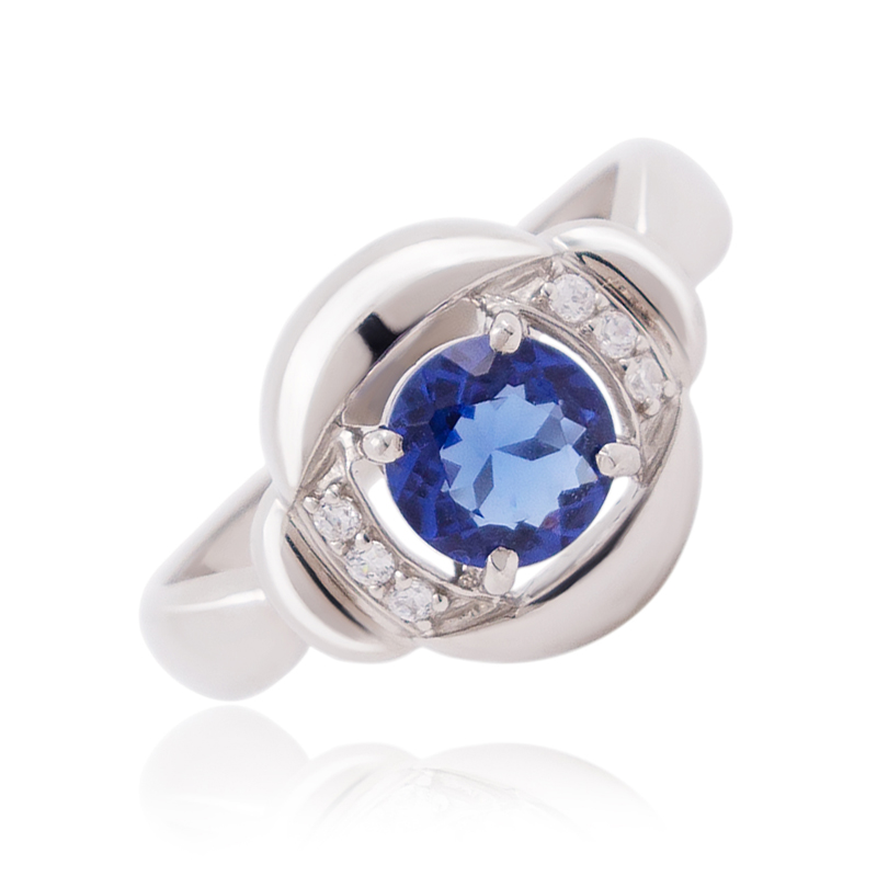 Серебряное кольцо с сапфиром и фианитами (Ag 925)
