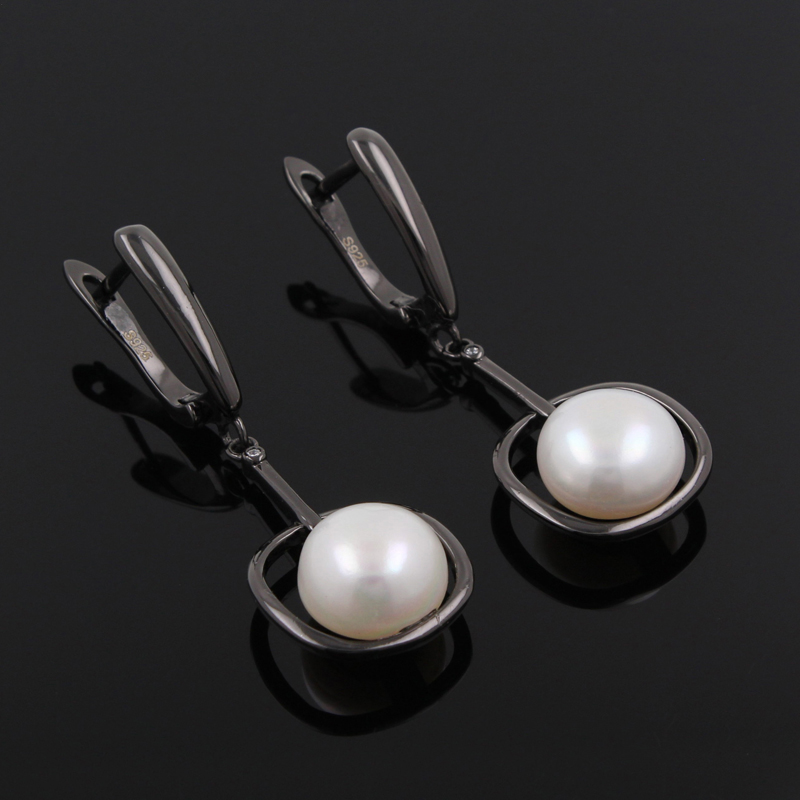 Серебряные серьги с жемчугом и кубическими циркониями (Ag 925)