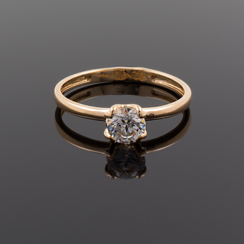 Золочёное кольцо из серебра с фианитом (Ag 925)