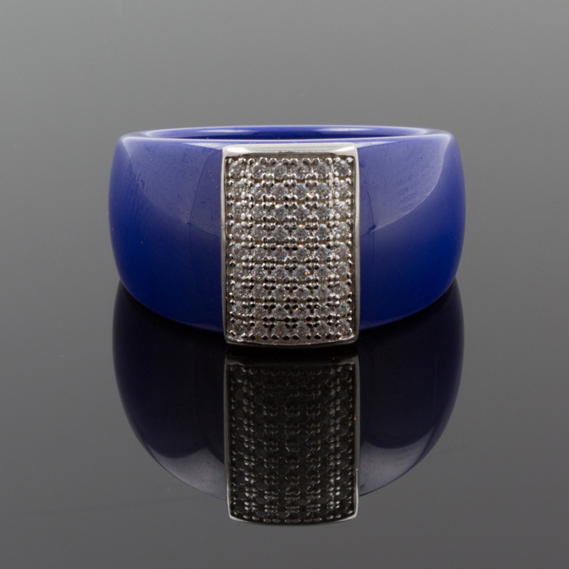 Кольцо из керамики и серебра с кубическими циркониями (Ag 925)