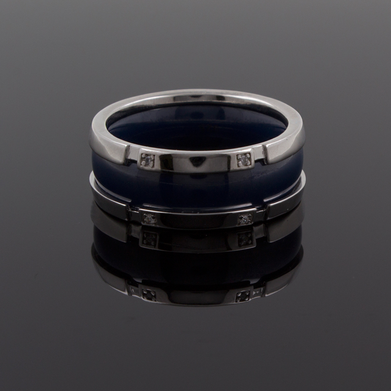 Серебряное кольцо с керамикой и кубическими циркониями (Ag 925)