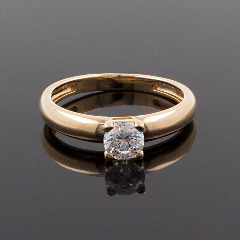 Золочёное кольцо из серебра с фианитом (Ag 925)