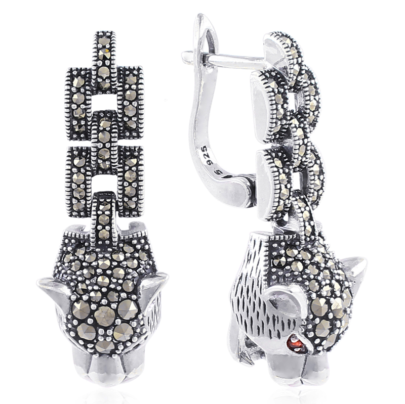 Серебряные серьги с марказитами Swarovski "Кошки" (Ag 925)