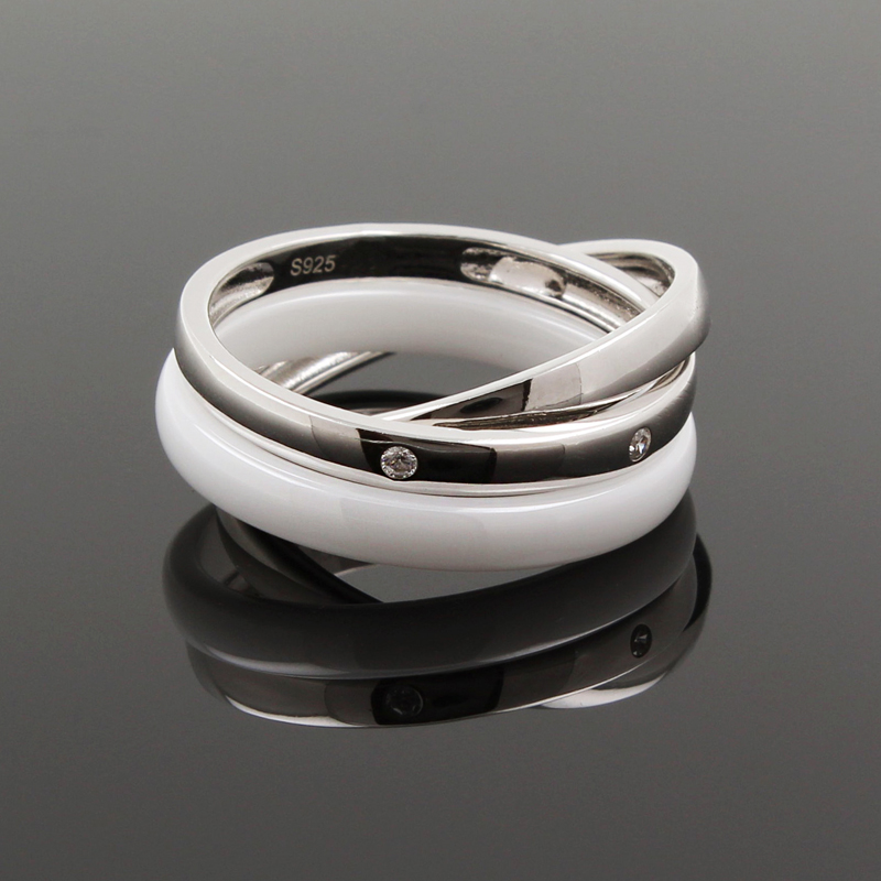 Серебряное кольцо с керамикой и куб.цирконием (Ag 925)