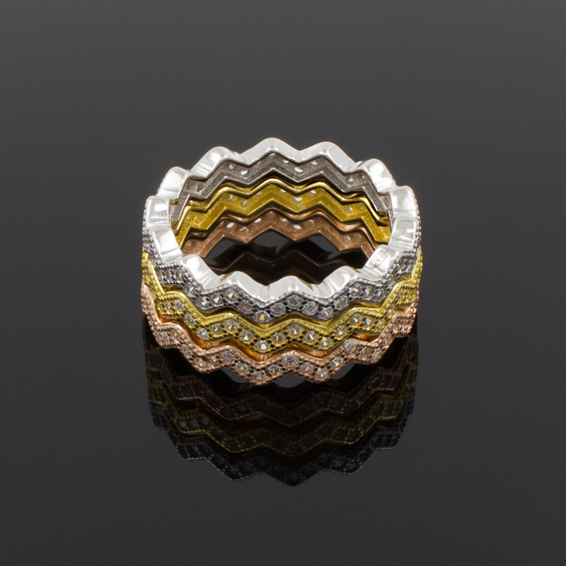 Серебряное трёхцветное кольцо с куб.цирконием (Ag 925)