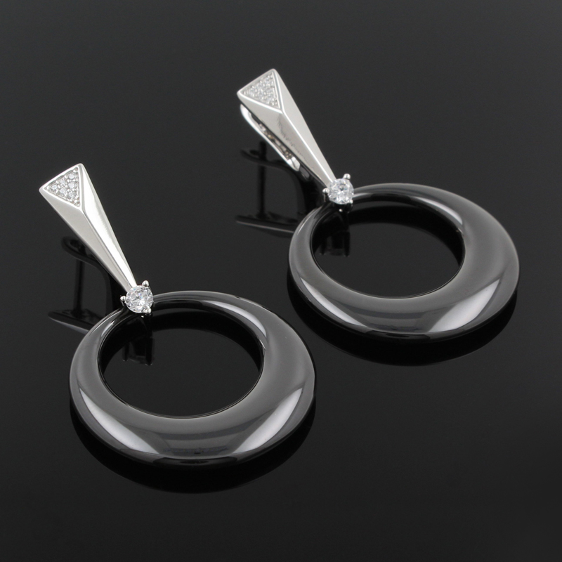 Серебряные серьги из серебра с керамикой и кубическими циркониями (Ag 925)
