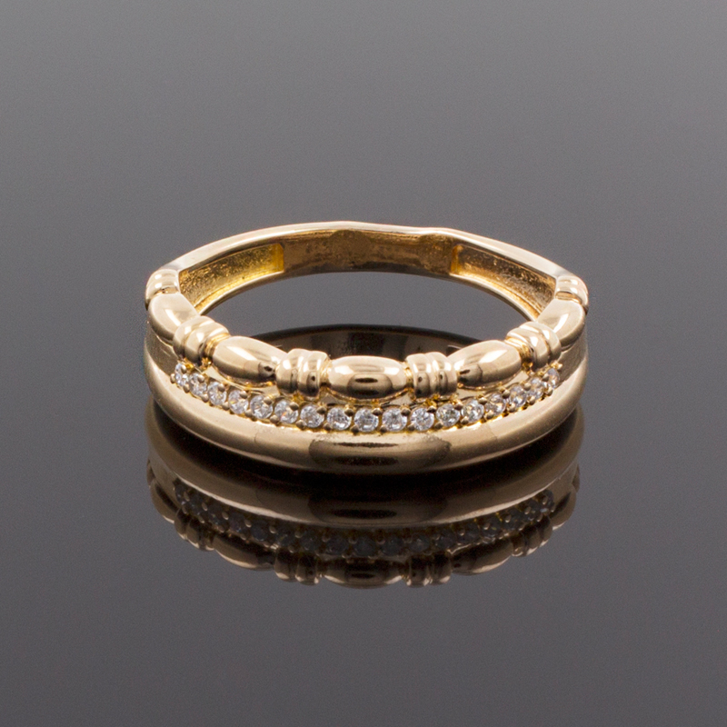 Золочёное кольцо из серебра с фианитами (Ag 925)