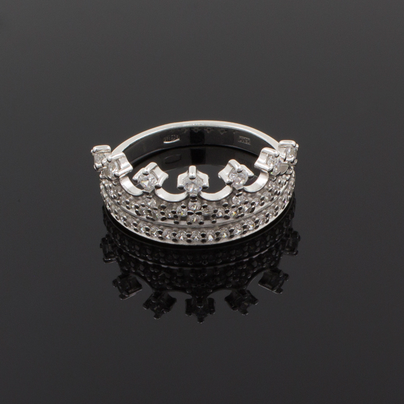 Серебряное кольцо-корона с фианитами 94011218 (Ag 925)