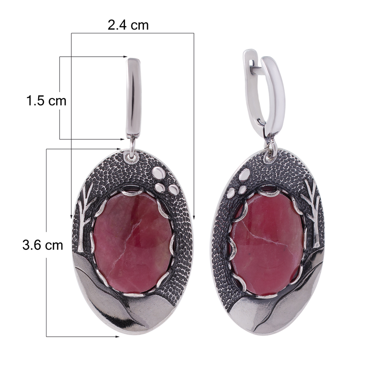 Серебряные серьги с родонитами (Ag 925)