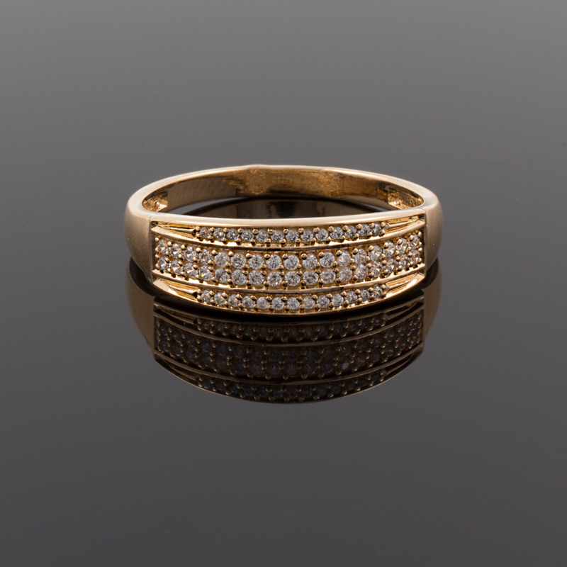 Золочёное кольцо из серебра с фианитами (Ag 925)